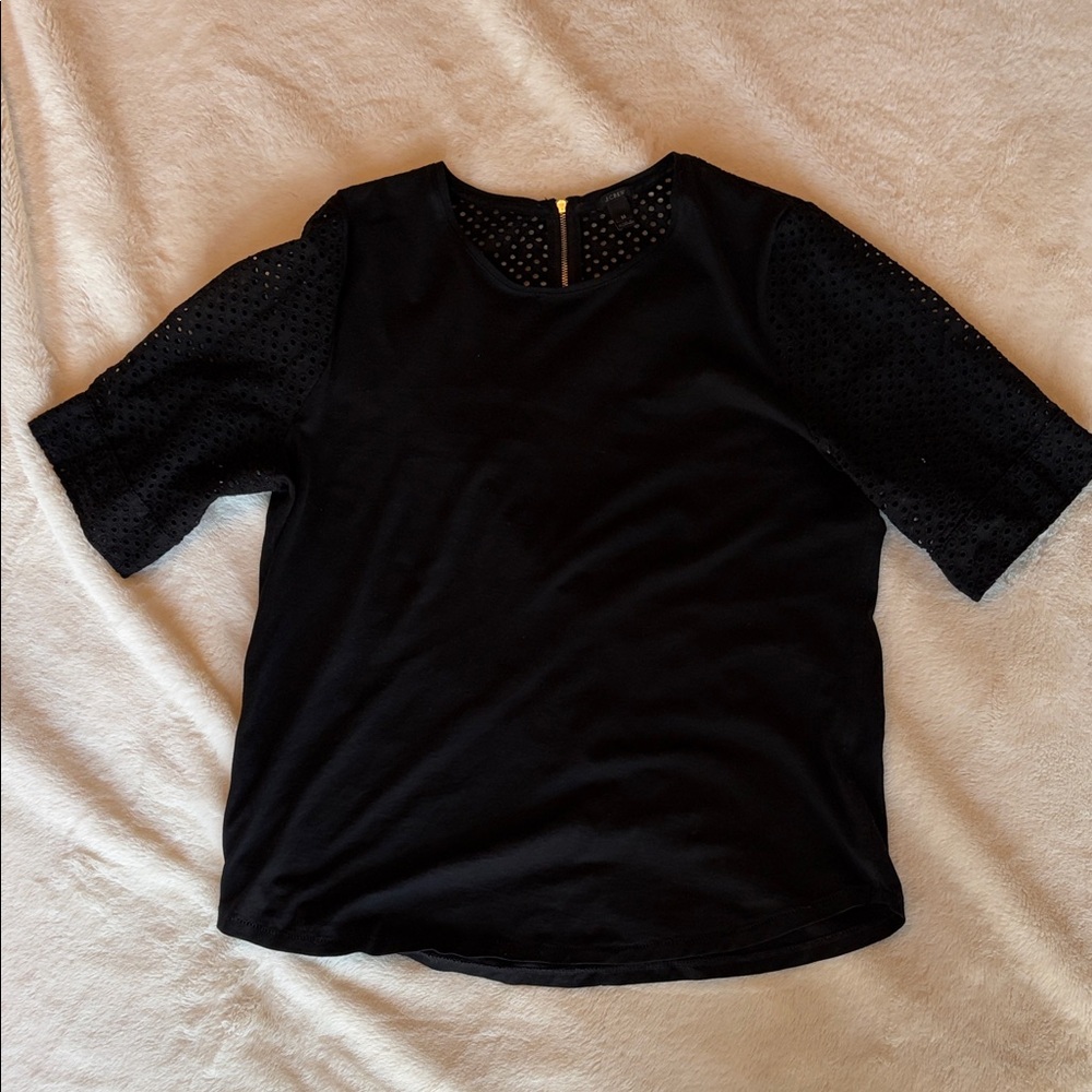 J. Crew Black Blouse with Eyelet Sleeves